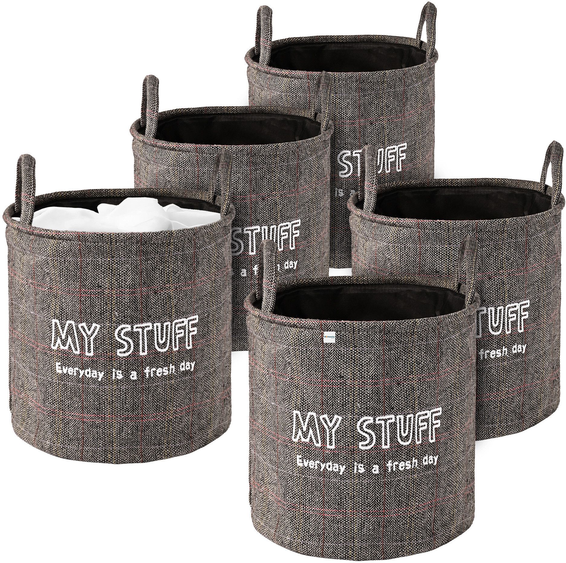 homestic Cotton, Jute Pack of 5 Versatile Drawer Storage Basket with Handle | GM-24-DBRN | Grey Storage Basket-picture-28