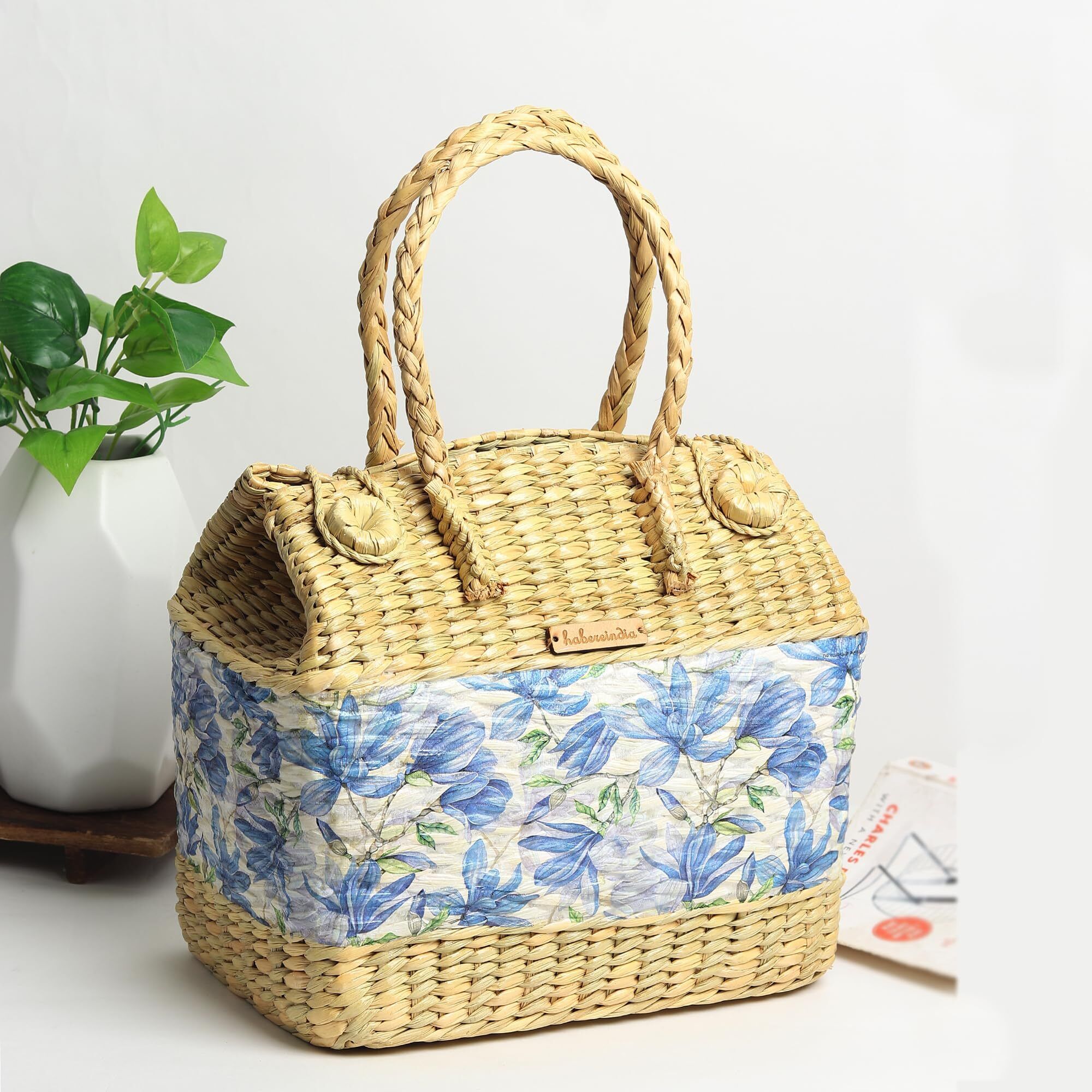habereindia Seagrass Eco-Friendly Seagrass Gift Hamper Basket for Picnic, Park & Outdoor Meals Storage Basket-picture-34