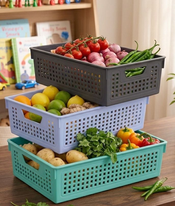 Plastic Kitchen Storage Basket Plastic Vegetable & Fruit Organizer Pantry Storage Bin Storage Basket-image-1