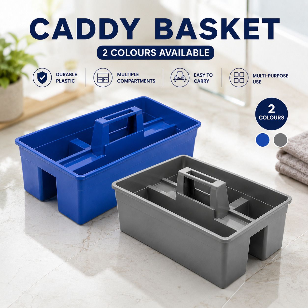 Plastic Plastic Cleaning Caddy Tool Organizer Tote with Center Handle Utility Bin Storage Basket-image-4