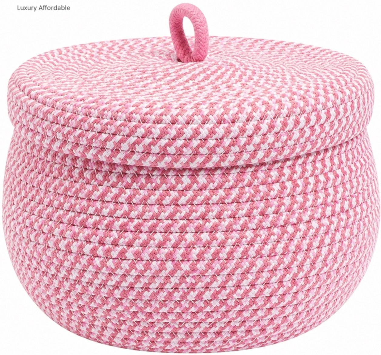 Cotton Pink and White Matka Basket with Lid Storage Basket-image-1