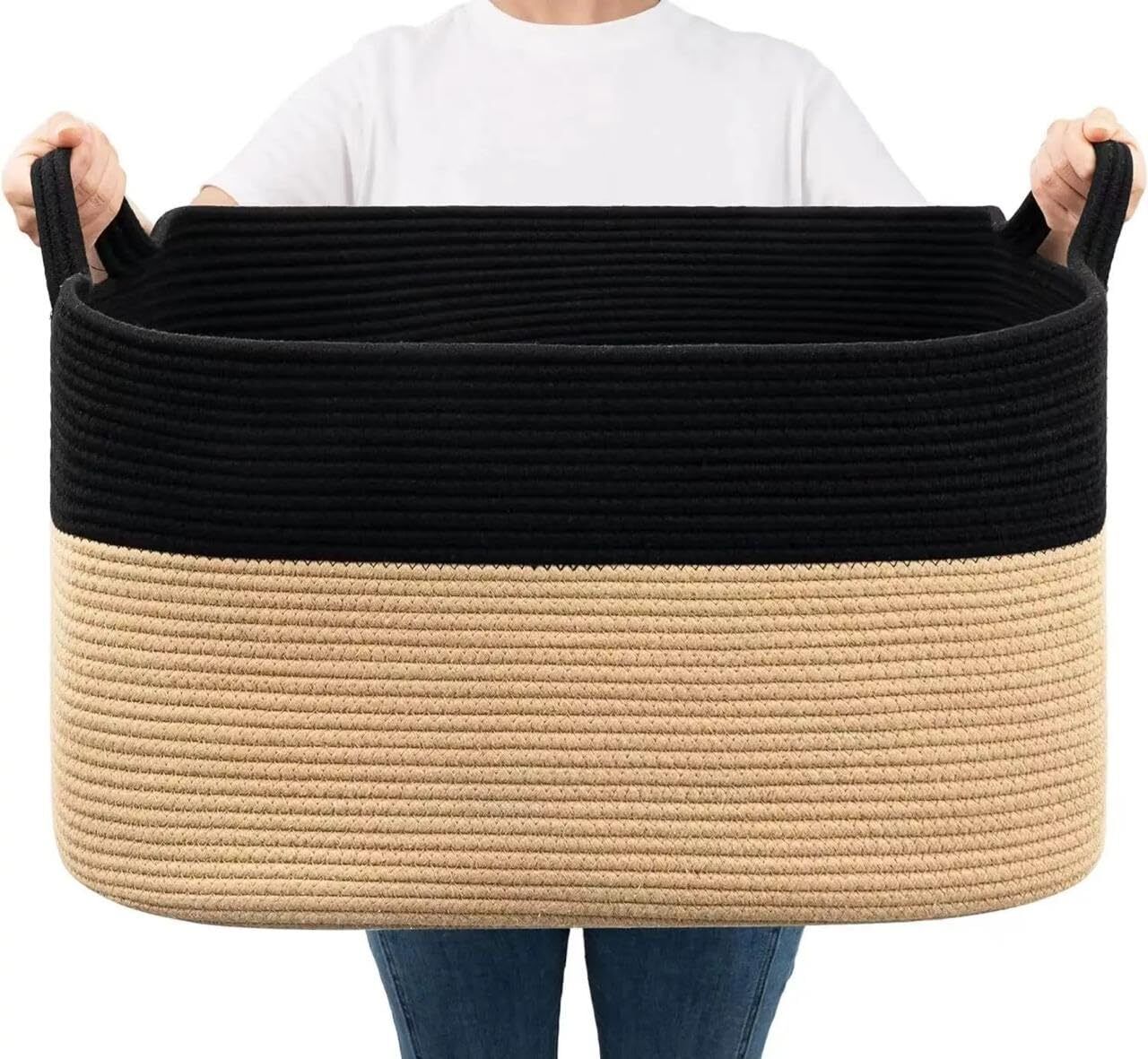 Cotton Rectangle Woven Cotton Rope Laundry Basket Kids Toy Storage Bin 15x20 Inches Storage Basket-image-30