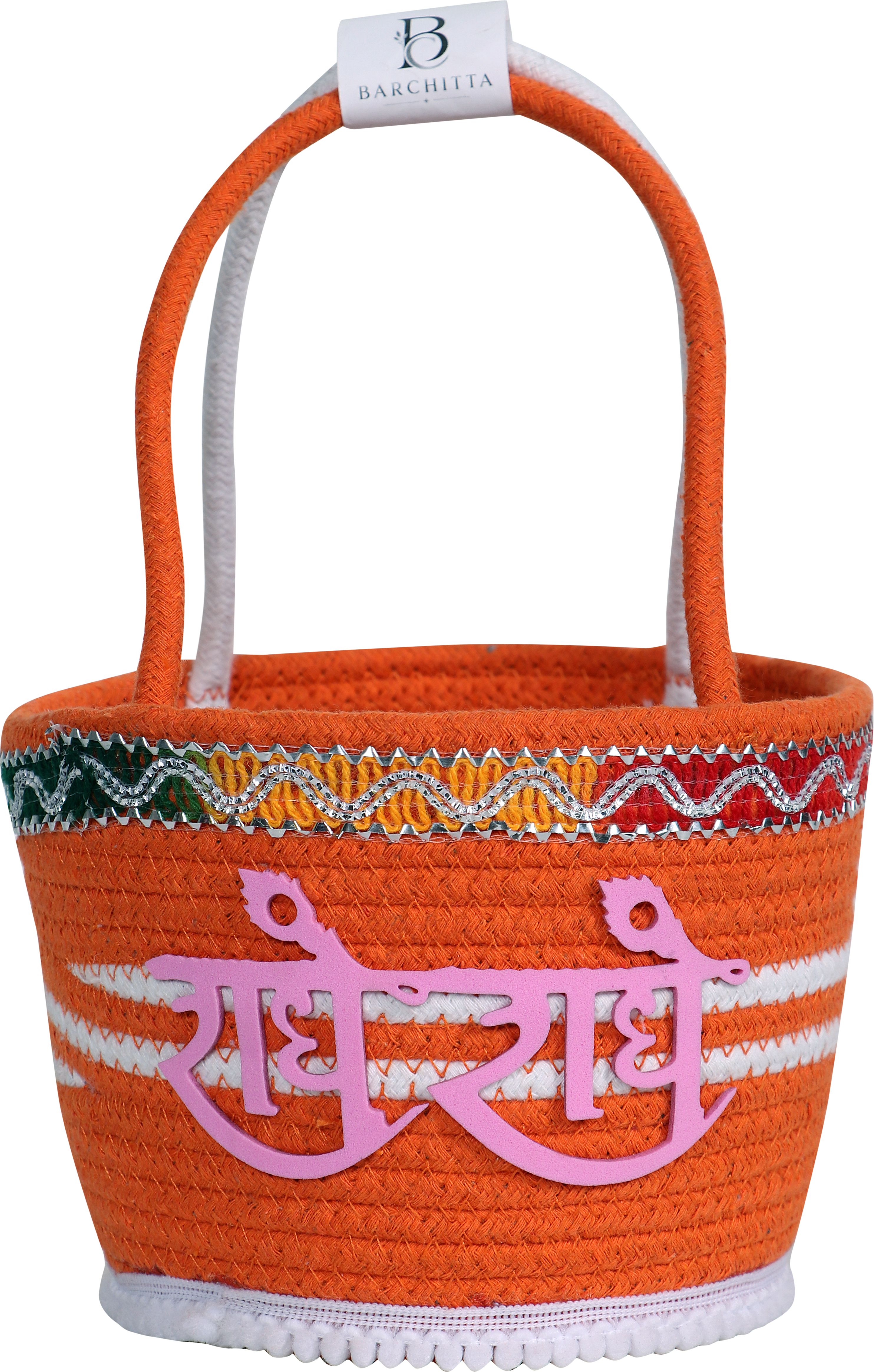 Cotton Bal Gopal Travel Cotton Tokri with Handle Decorative Multicolor Basket Daily Storage Basket-image-33