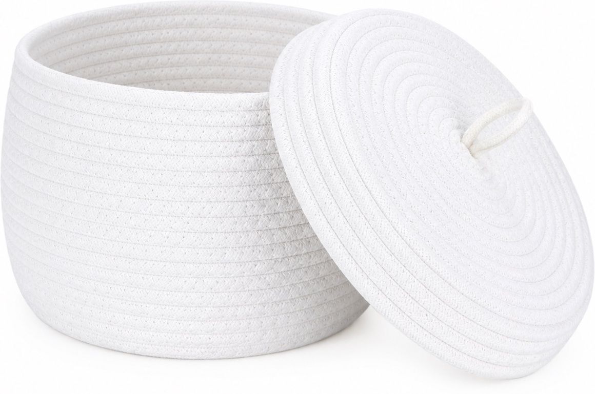 Cotton White Matka Basket with Lid Storage Basket-image-32