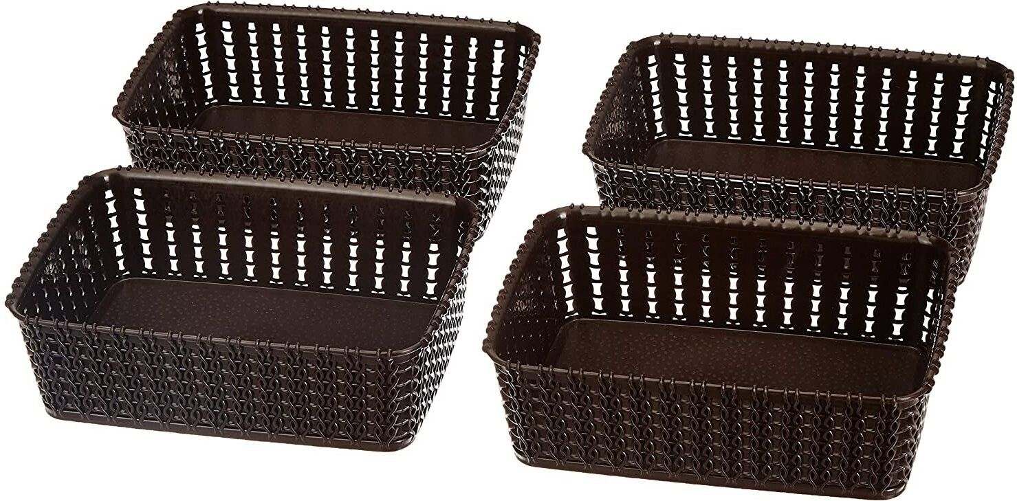 kuber industries Plastic Multiuses Small M 15 Plastic Tray/Basket/Organizer Without Lid-Pack of 4 (Brown) Storage Basket-picture-13