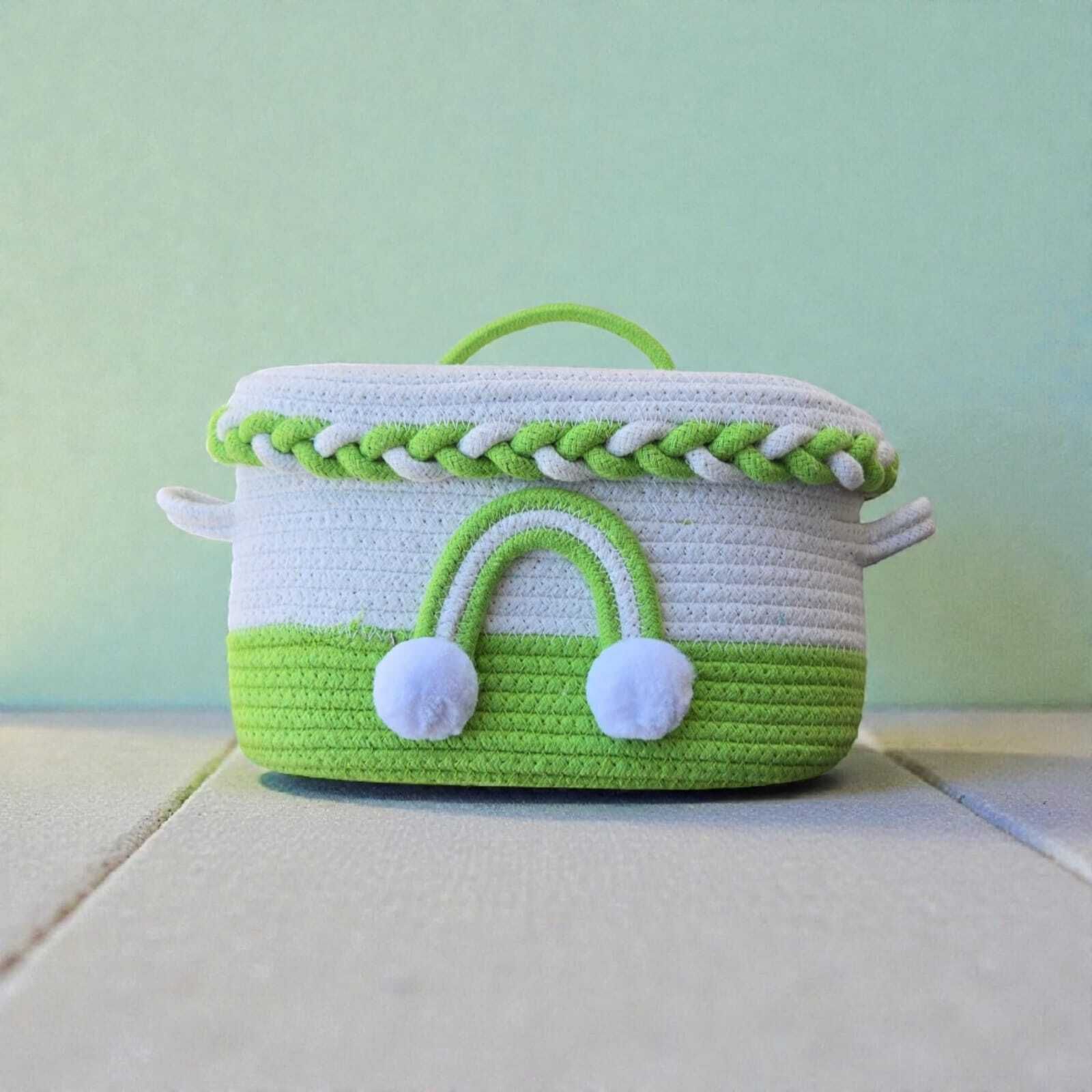 Cotton Blush Pink Rainbow Lid Storage Basket – Cotton Rope Organizer (10x6x6 inch) Storage Basket-image-46