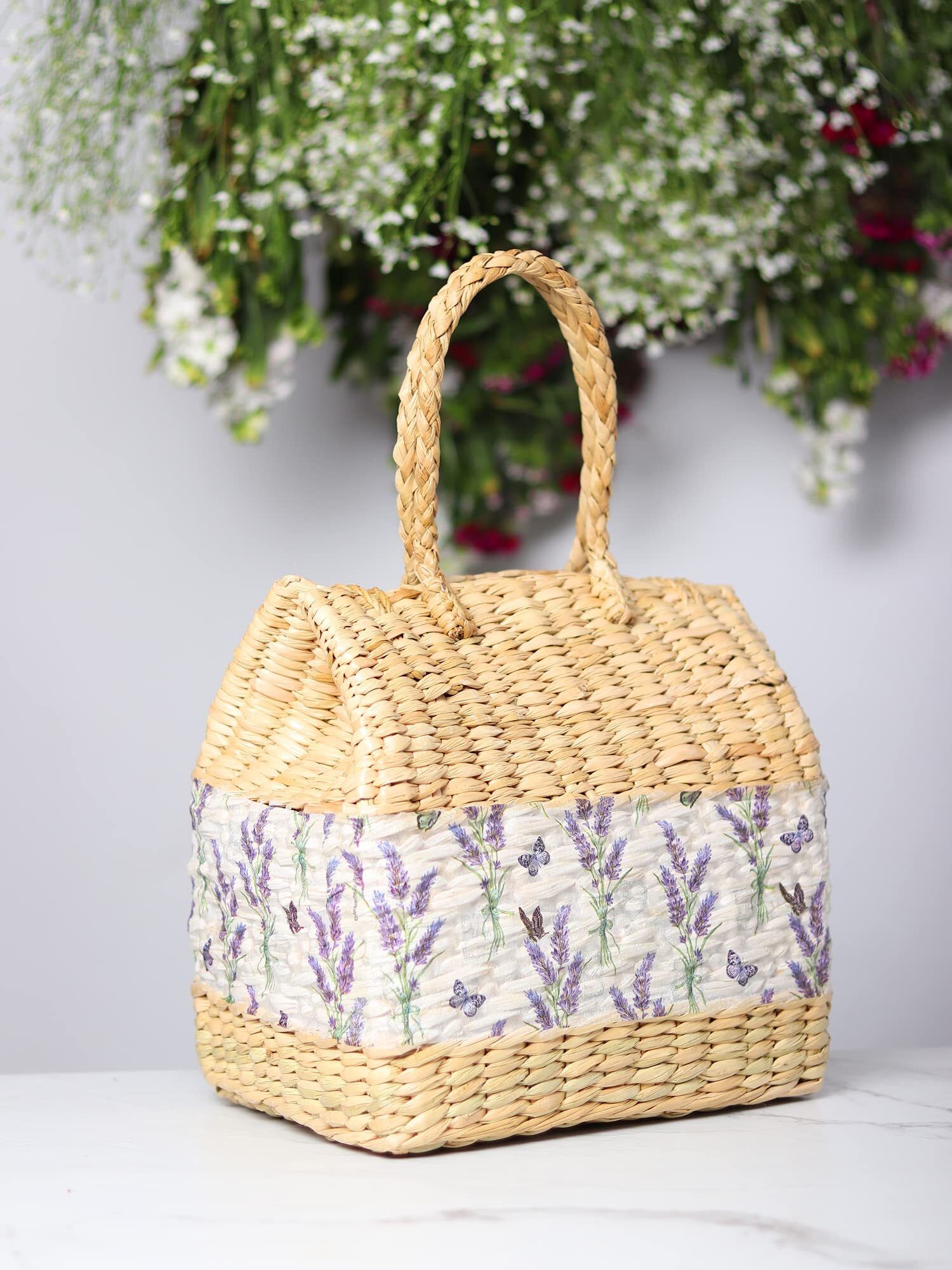 habereindia Seagrass Seagrass Lunch & Picnic Basket Handmade for Beach, Park & Garden Use Storage Basket-picture-38