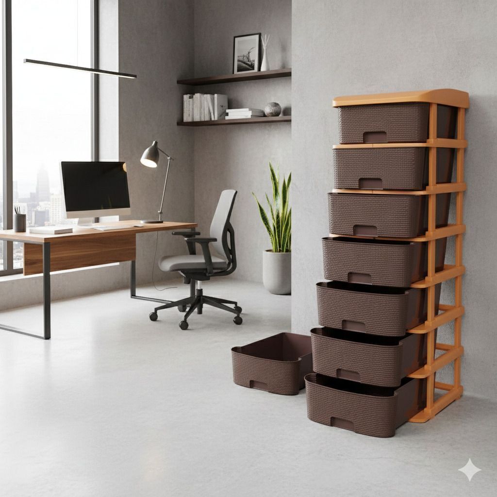 surety for safety Plastic 7 Layer Brown Nakoda Wide Drawer Cabinet for Organized Living Spaces Storage Basket-picture-11