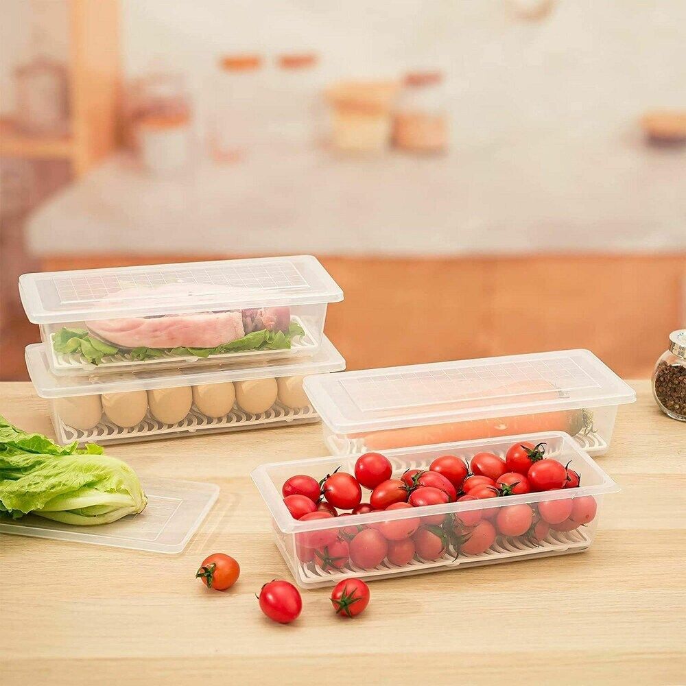 Plastic 4pcs Fridge Storage Basket Box Freezer Containers Food Dry Fruit Vegetables 1.5L Storage Basket-image-6