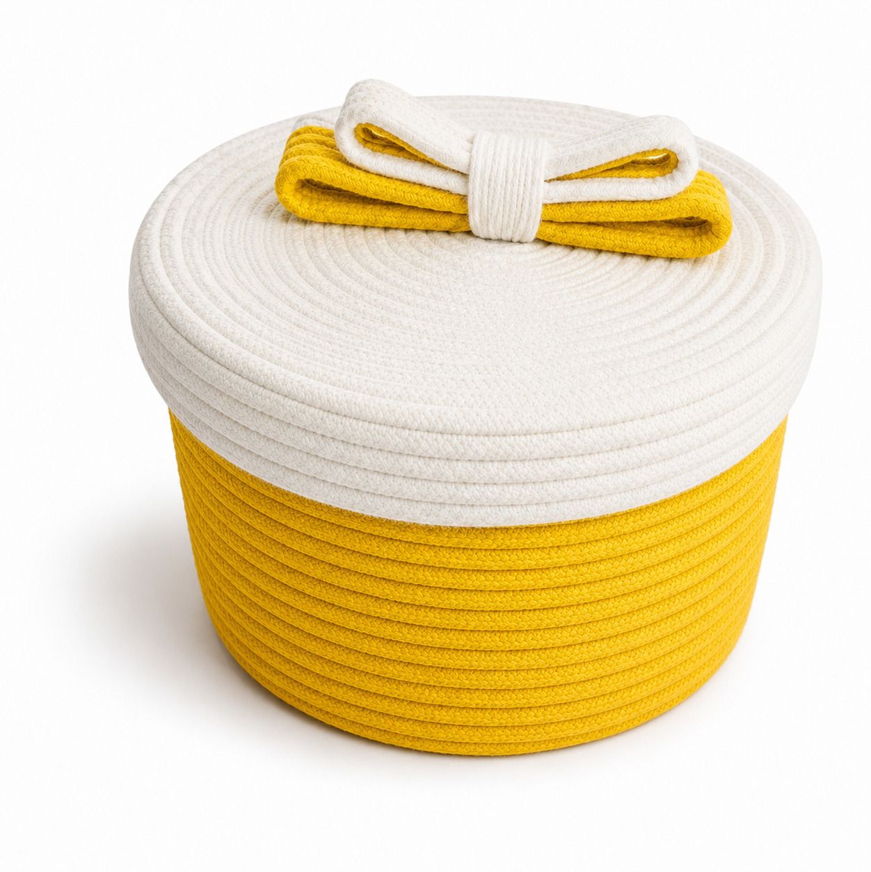 Cotton Yellow and White Gift Basket Storage Basket-image-3