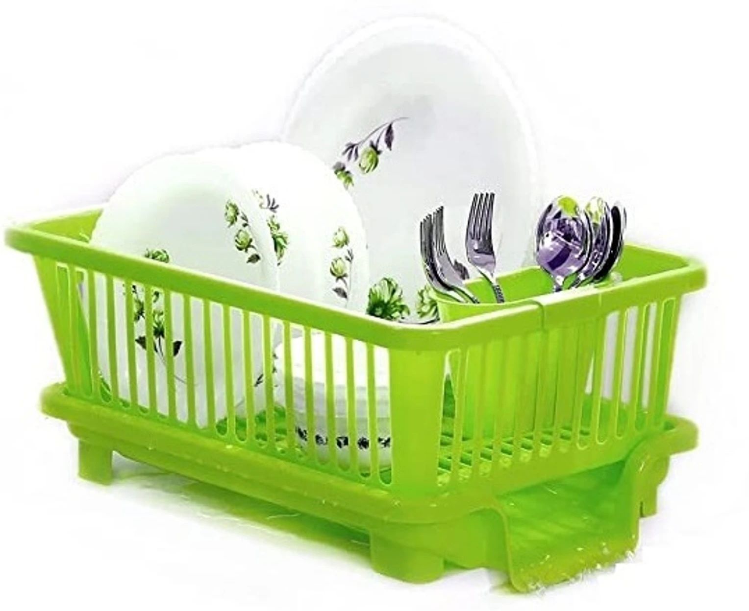 Plastic Dish Drainer Rack with Drain Tray Storage Basket-image-12