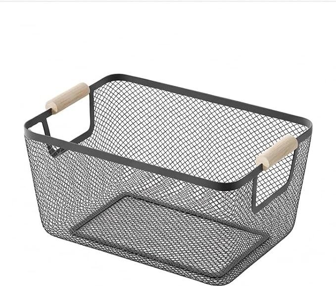 Iron MeshWood Rectangular Storage Basket Storage Basket-image-46