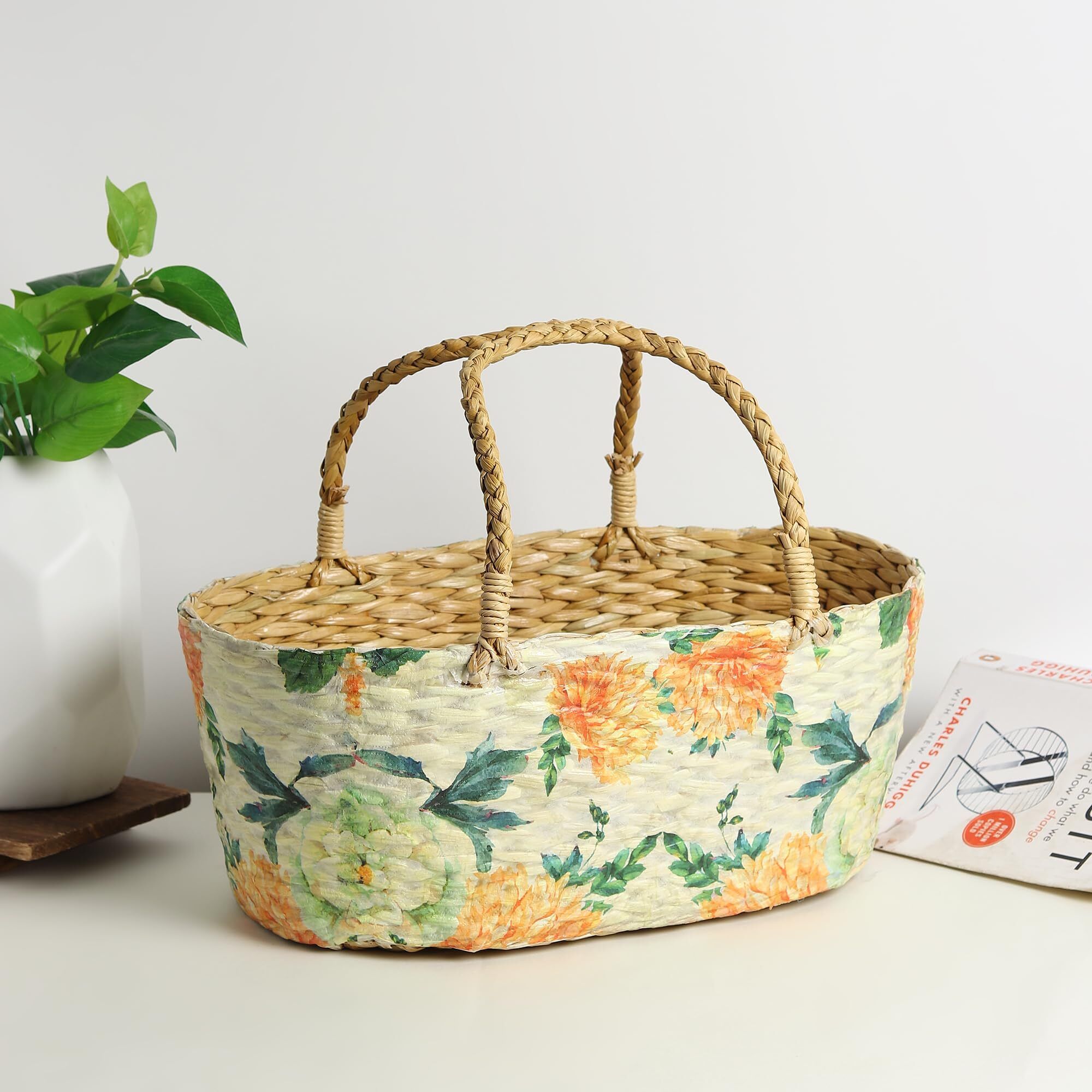 Seagrass Natural Oval Seagrass Basket for Storage, and Table Decor (Set of 2) Storage Basket-image-28