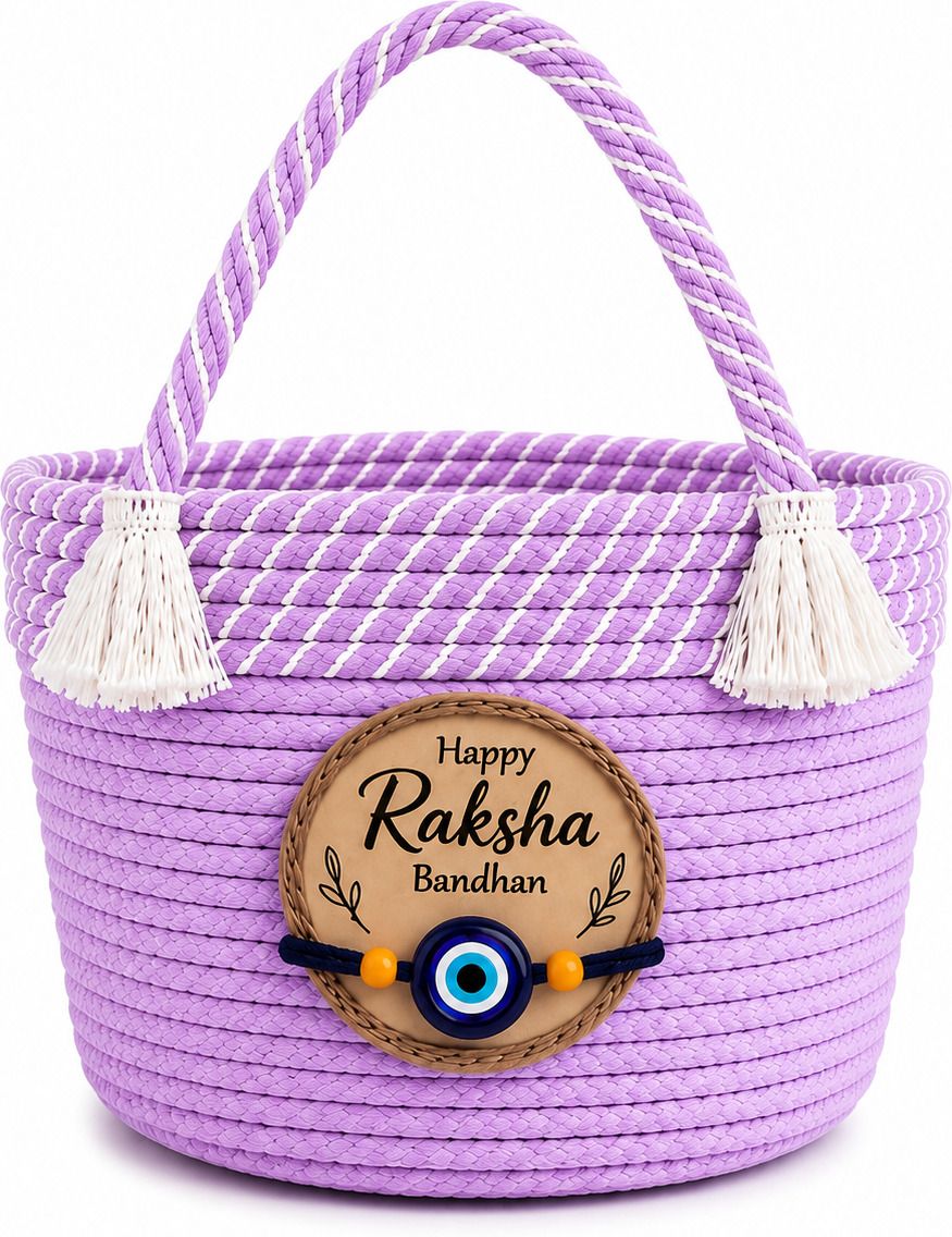 flipkart smartbuy Cotton Handmade Cotton Rope Raksha Bandhan Gift Basket with Handle Storage Basket-picture-42