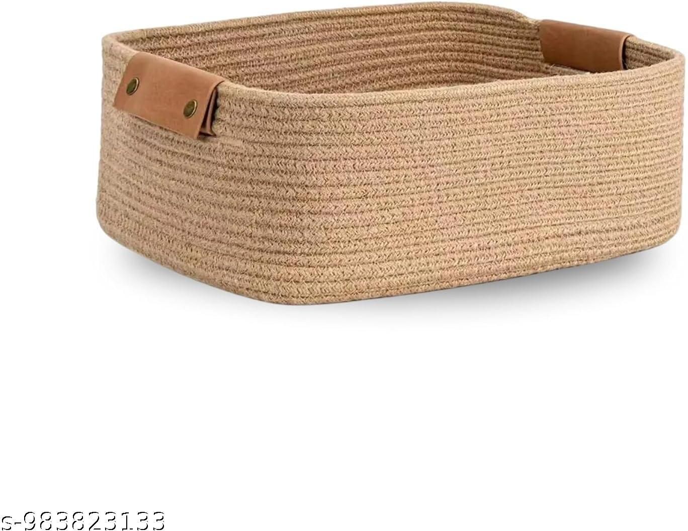 Cotton, Jute Rectangle Cotton Rope Storage Basket with Handles for Toys, Books & Nursery 1pcs Storage Basket-image-46