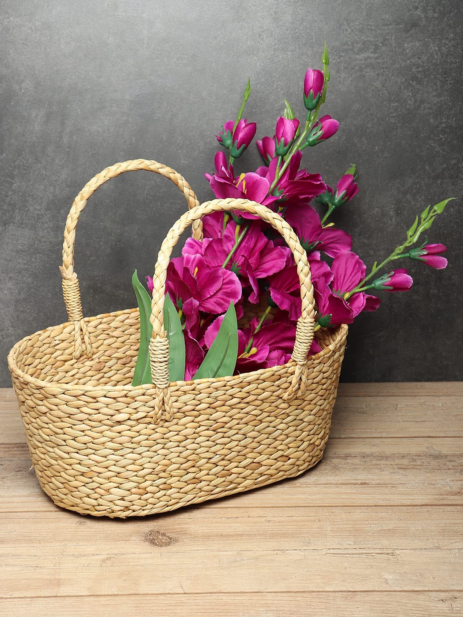 habereindia Jute Decorative Handcrafted Oval Seagrass Hamper Basket for Storage Storage Basket-picture-12