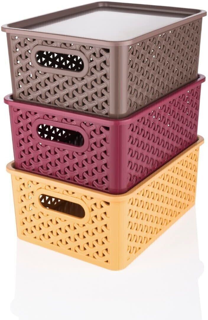 Plastic Plastic 3 Pieces Medium Size Multipurpose Solitaire Storage Basket (Pack of 3) Storage Basket