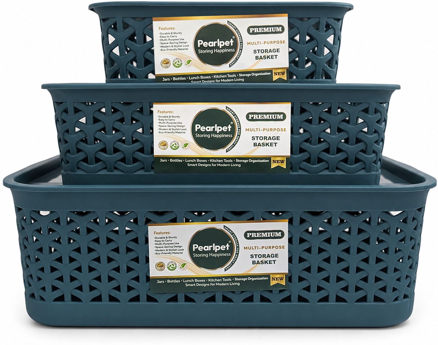 pearlpet Plastic Everyday Basket with Lid, Mini, Medium & Large Multi-Purpose Storage Baskets Storage Basket-picture-44