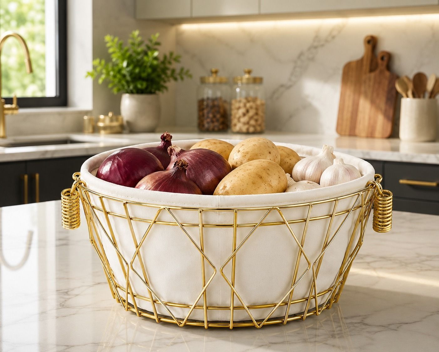 Iron Large Fruit Basket with Soft Fabric Liner Storage Basket-image-17