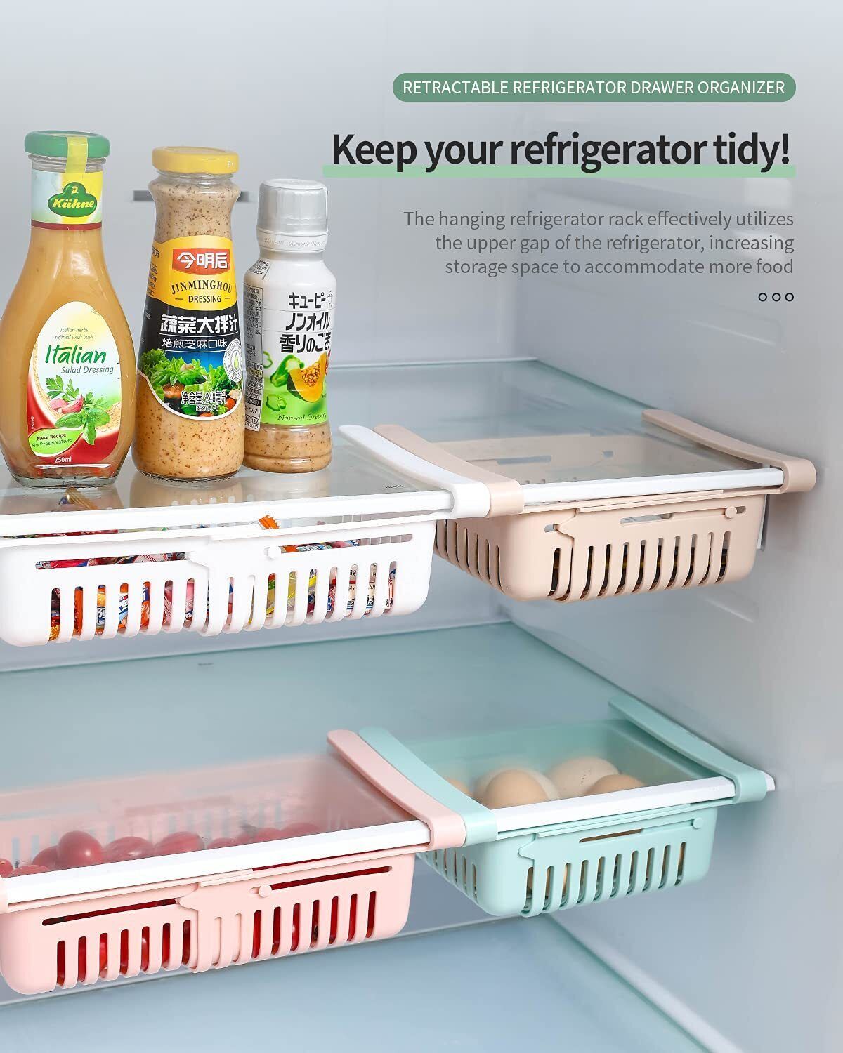 Plastic 4PCS ADJUSTABLE FRIDGE DRAWER Storage Basket-image-28