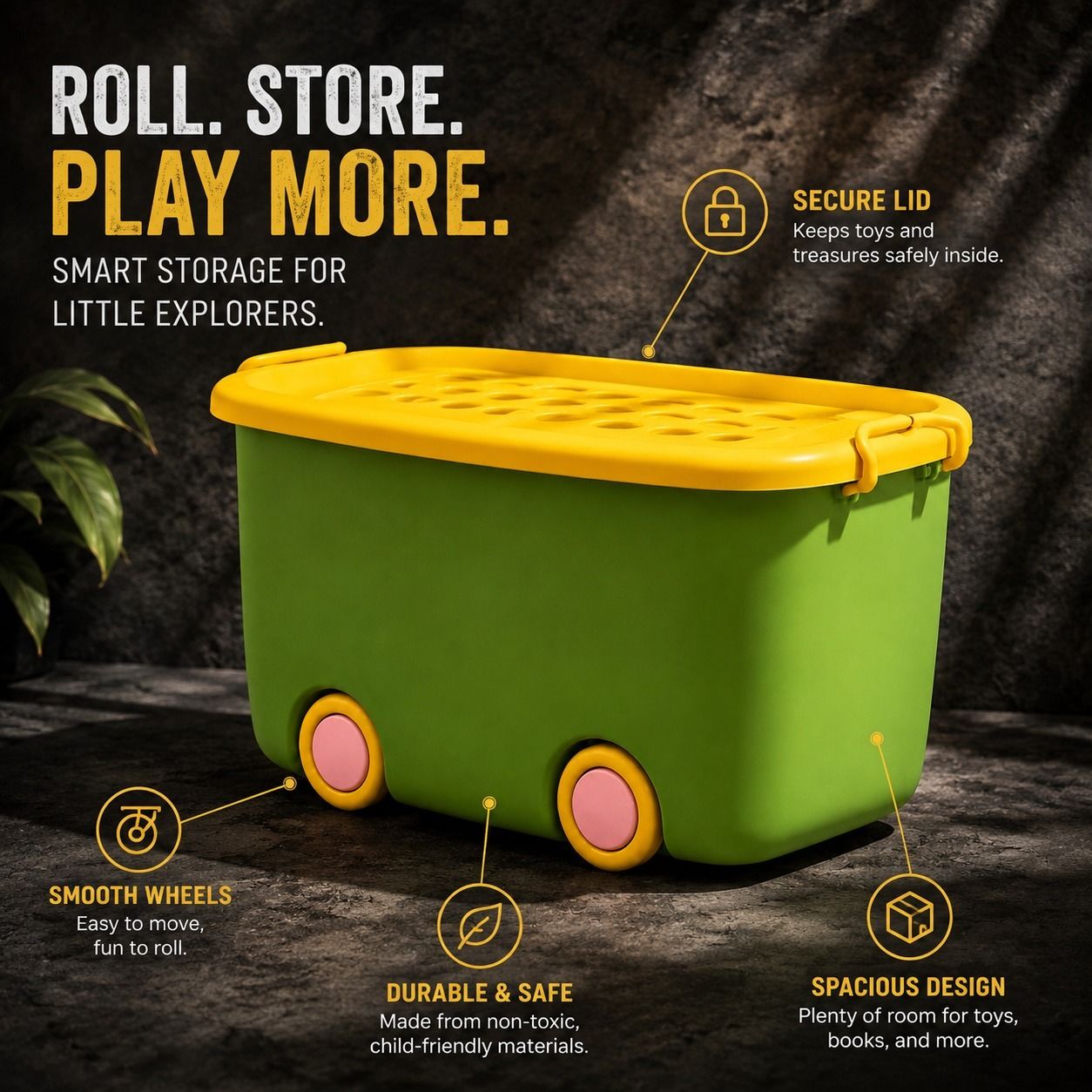 Plastic Premium Multipurpose Plastic Storage Box with Lid & Wheels Storage Basket-image-48