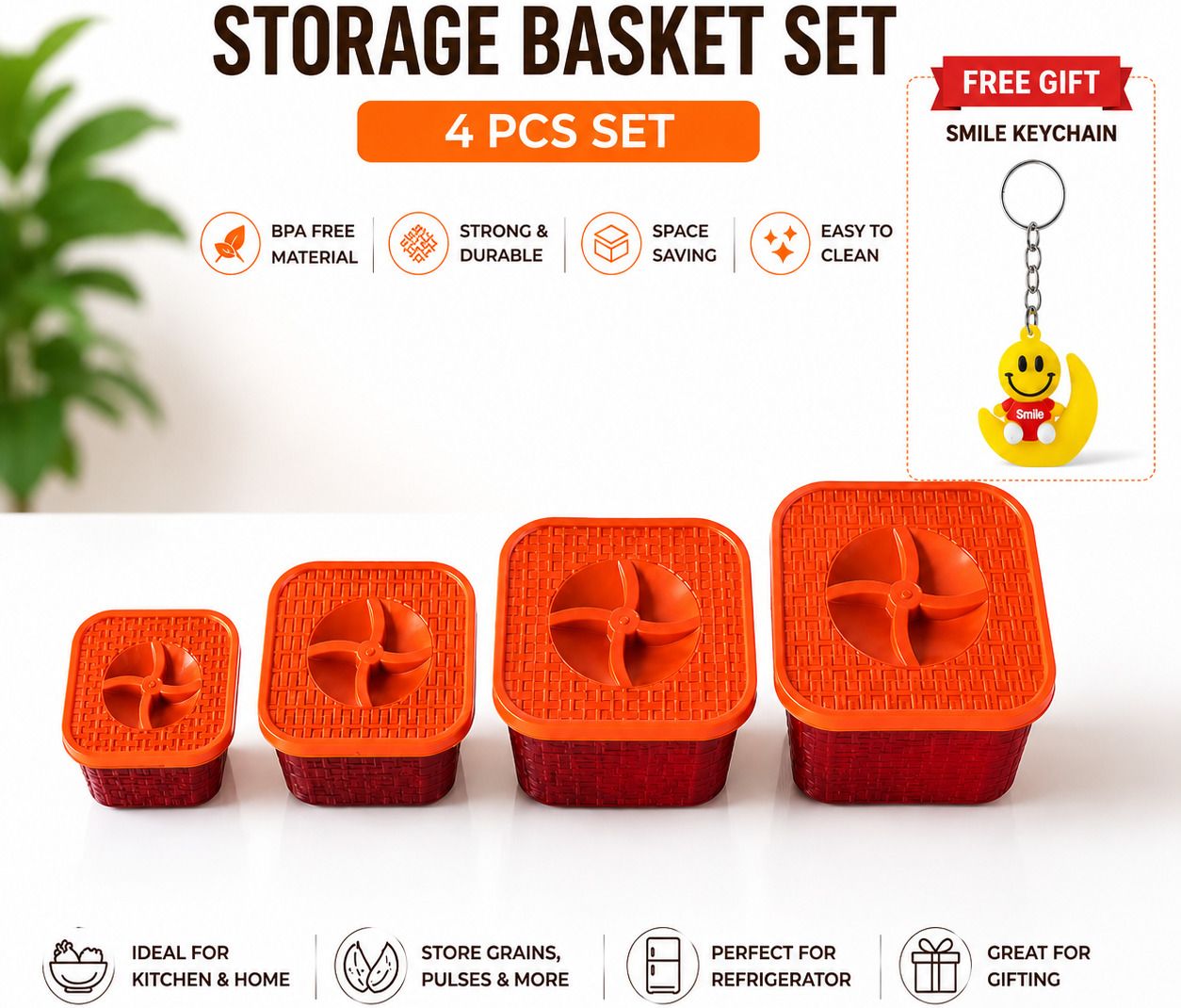 deepsp Plastic Premium 4 Pieces Storage Basket Set with Lids Storage Basket-picture-37