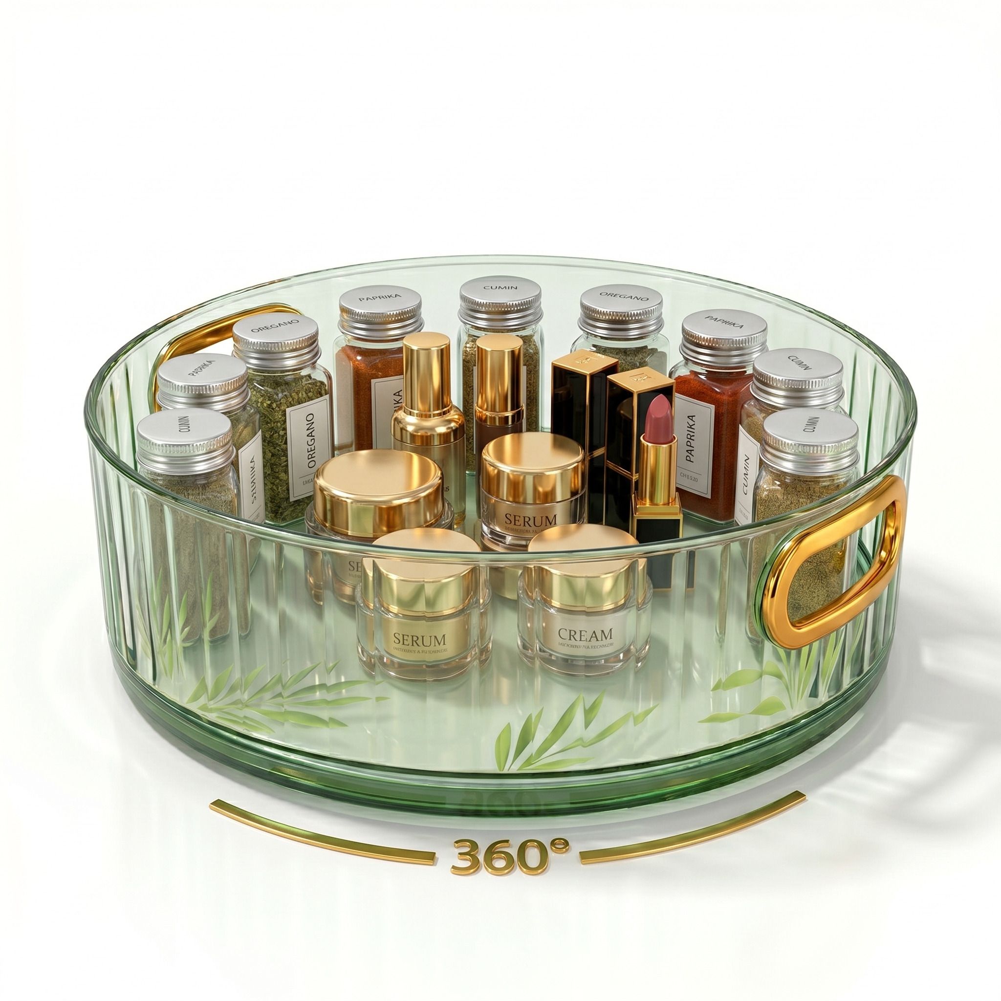 Plastic Luxury 360 Rotating Tray Organizer, Green Acrylic Makeup Cosmetic Rack Storage Basket-image-19