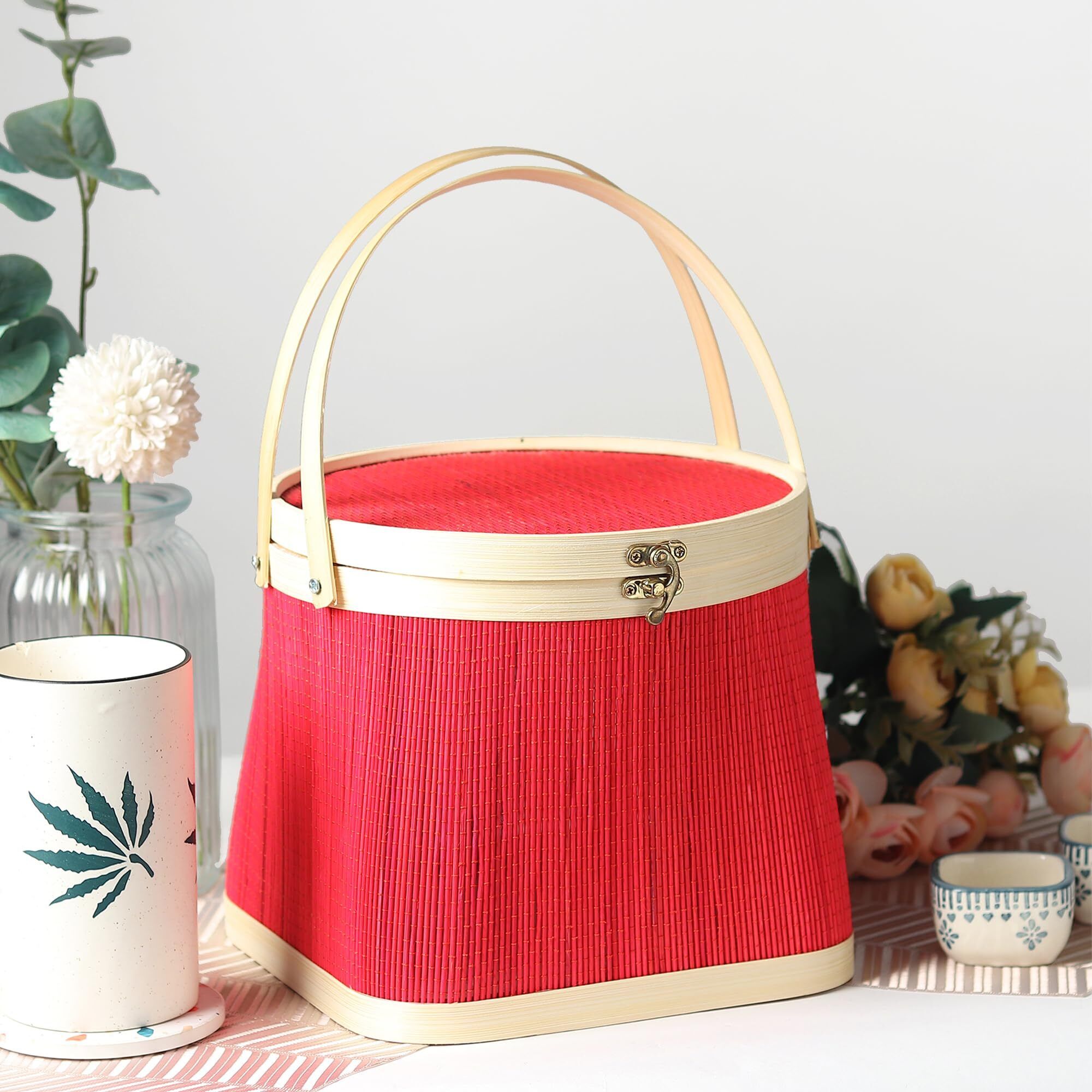habereindia Bamboo Multi-Purpose Bamboo Picnic Basket for Food, Picnic & Leisure Use Storage Basket-picture-20