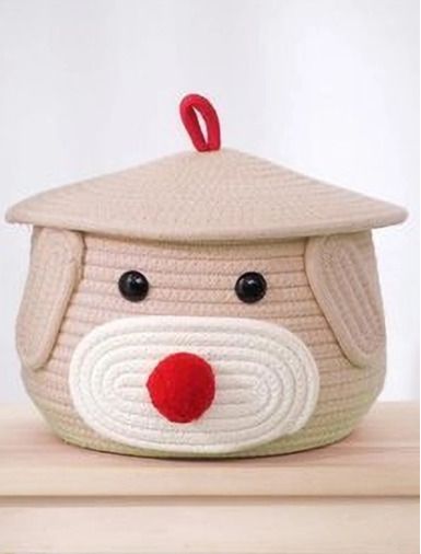 Cotton COTTON DOG FACE BASKET WITH LID BEIGE Storage Basket-image-37