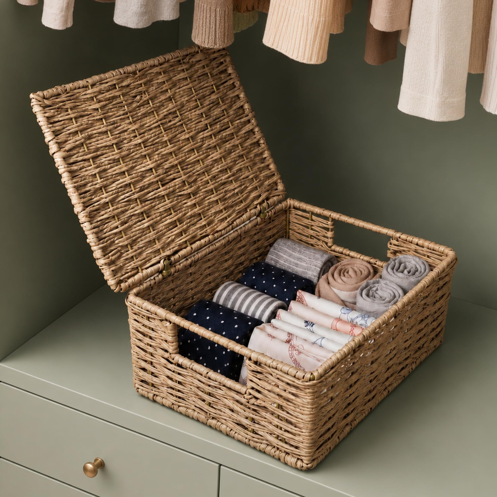 Bamboo Multipurpose Raffia Storage Box with Lid for Home Storage Basket-image-29