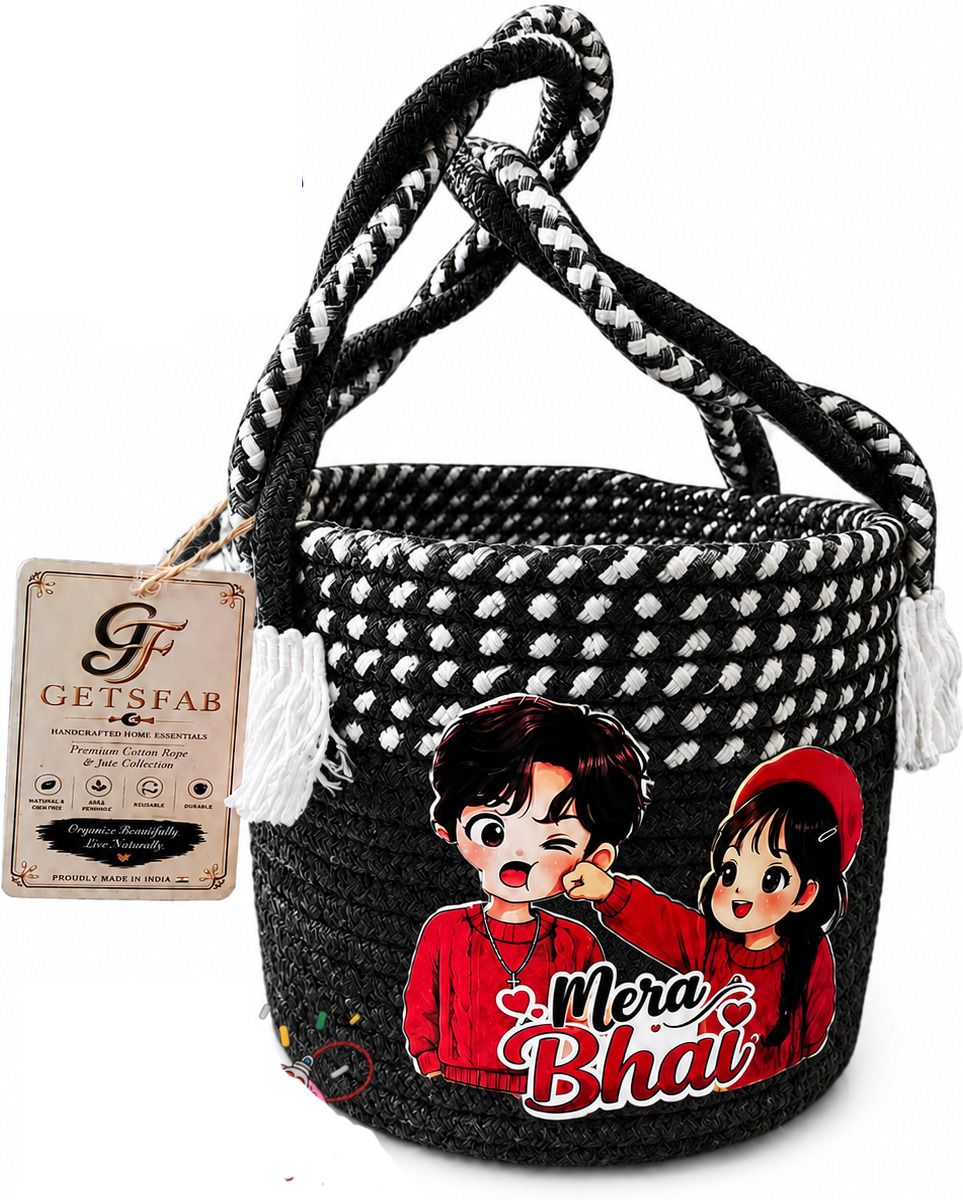 Cotton, Jute RAKHI BASKET 7X6 BLACK Storage Basket-image-41
