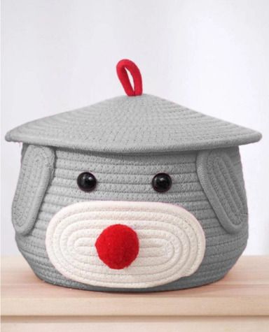 Cotton 15x15 CM COTTON MATKA FACE BASKET WITH LID GREY Storage Basket-image-11