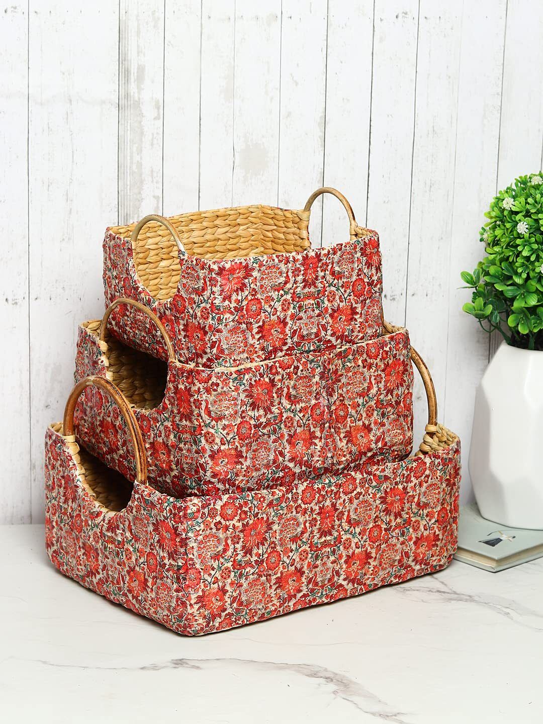 Seagrass Handwoven Cane Handle Basket Set of 3 for Fruits, Bread, and Home Styling Storage Basket-image-12