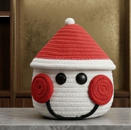 pst Cotton COTTON CANTA FACE BASKET WITH LID RED Storage Basket-picture-45