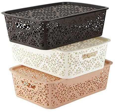 flipkart smartbuy Plastic Unbreakable Turkish Baskets with Lid For Office, Bathroom, Stationary, Home Storage Basket-picture-38