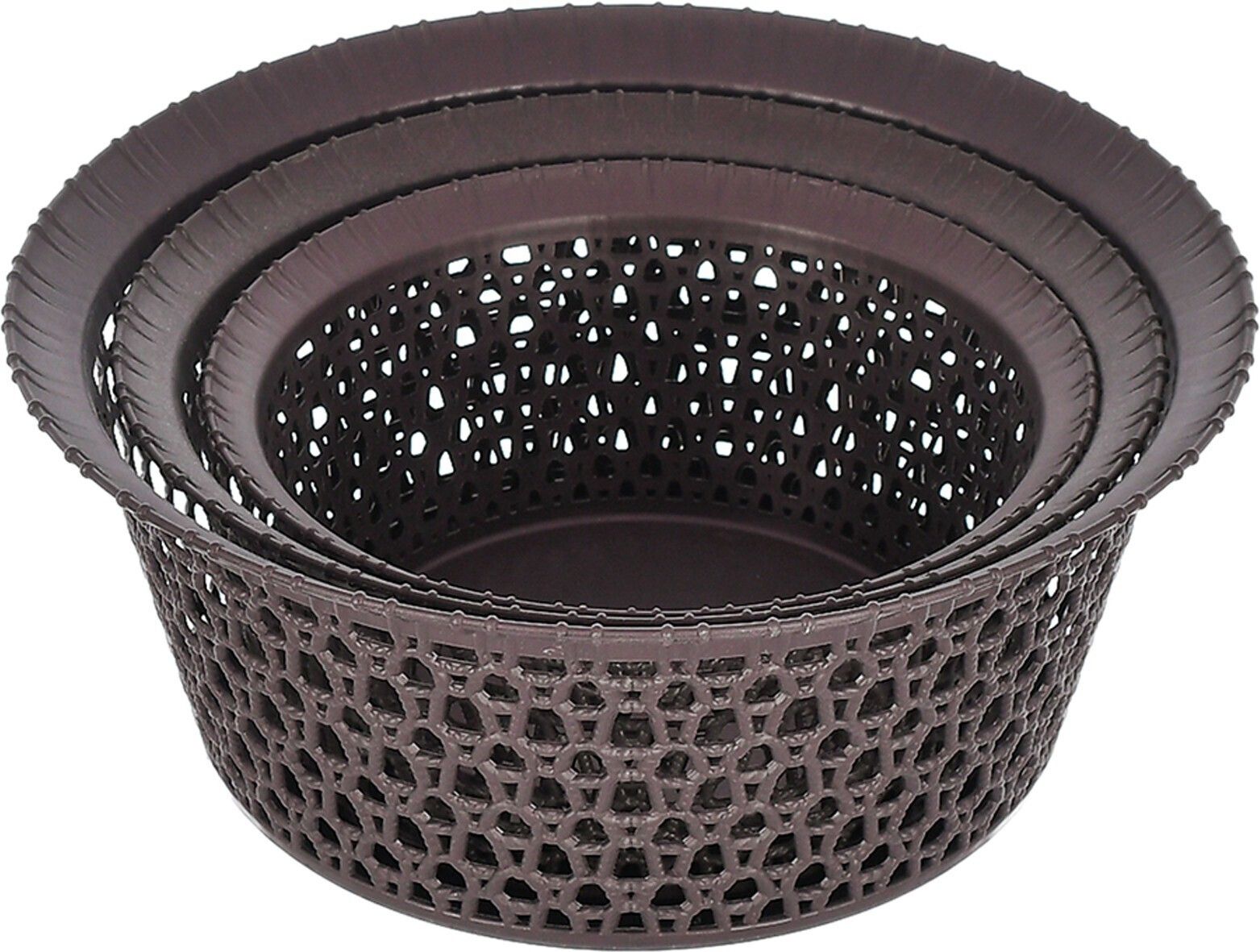 Plastic Multiuses 3 Different Sizes Round Plastic Storage Basket/Organizer (Brown) Storage Basket-image-39