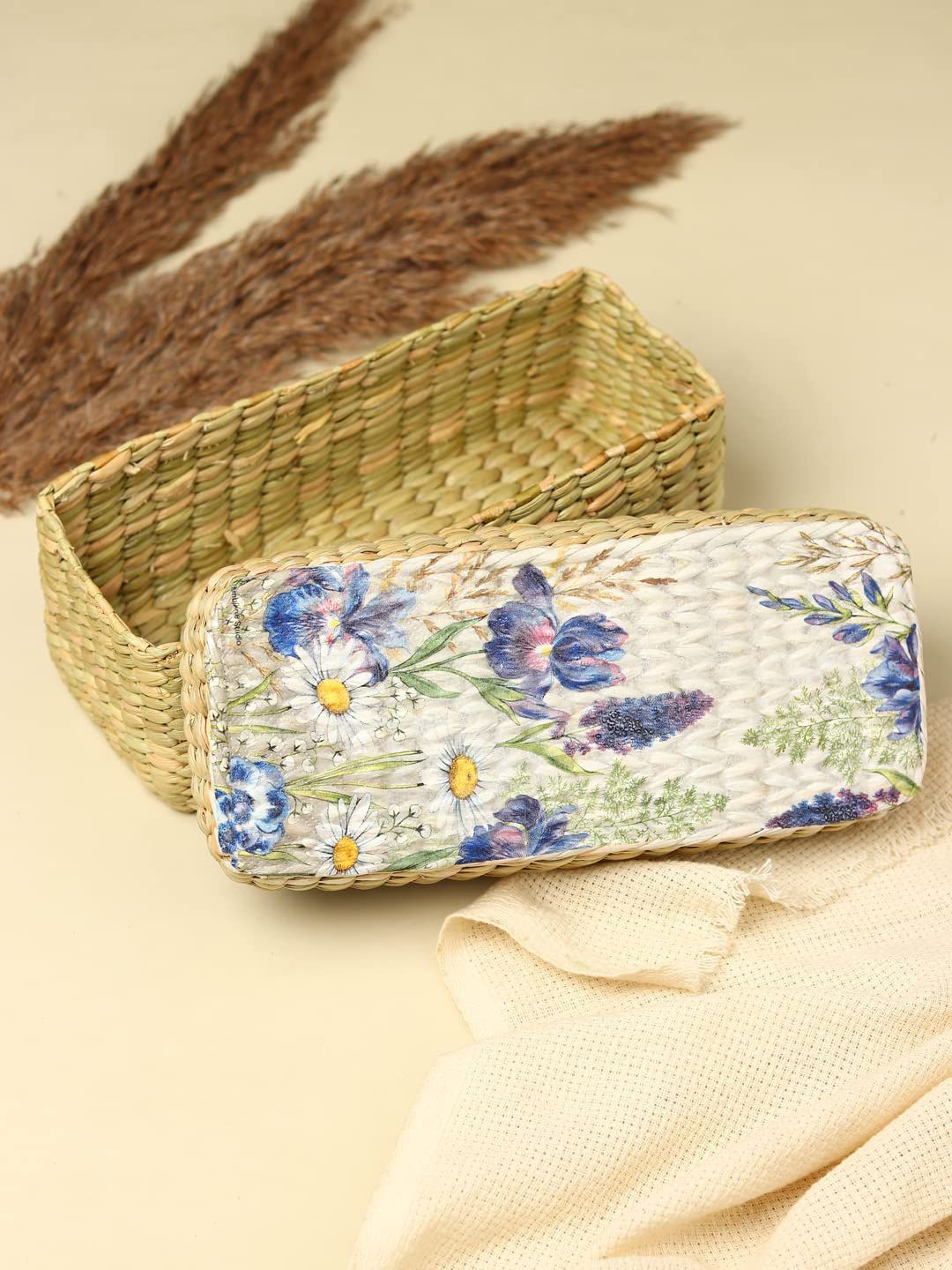 habereindia Seagrass Handmade Long Seagrass Lid Box for Closet & Wardrobe Organization Storage Basket-picture-28