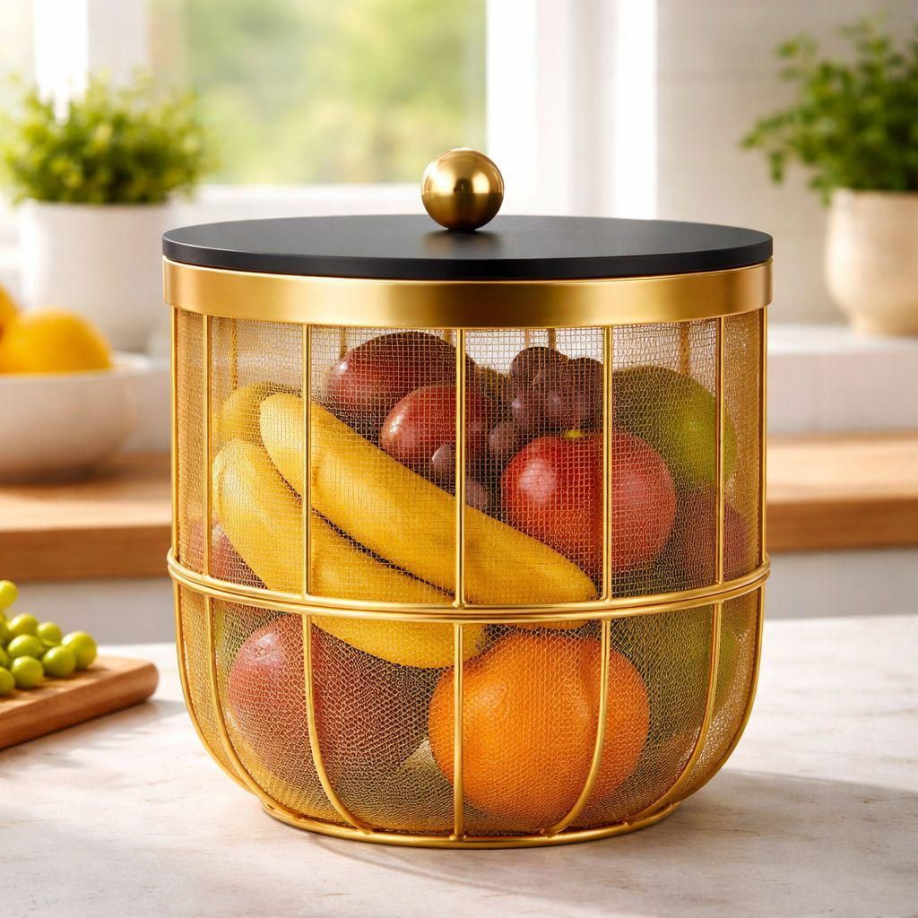 Modern Metal Fruit Basket/Bowl with Lid – Perfect for Fruits, Iron Fruit & Vegetable Basket