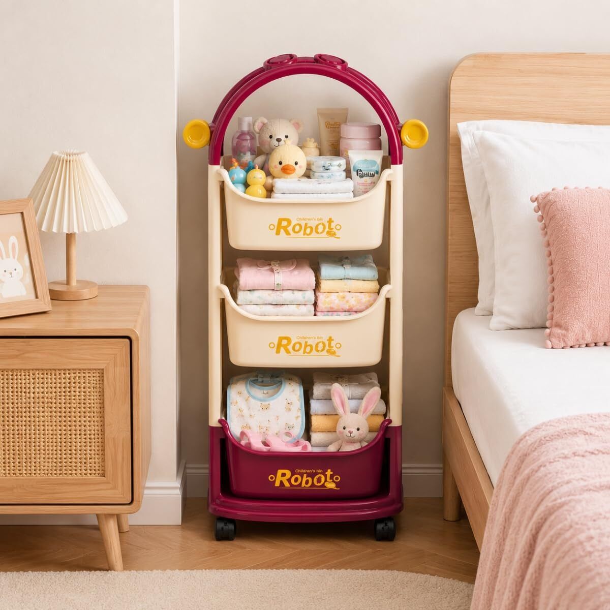 guchigu Plastic 3 Layer Movable Organizer Trolley with Wheels for Toys, Books & Clothes Storage Basket-picture-0