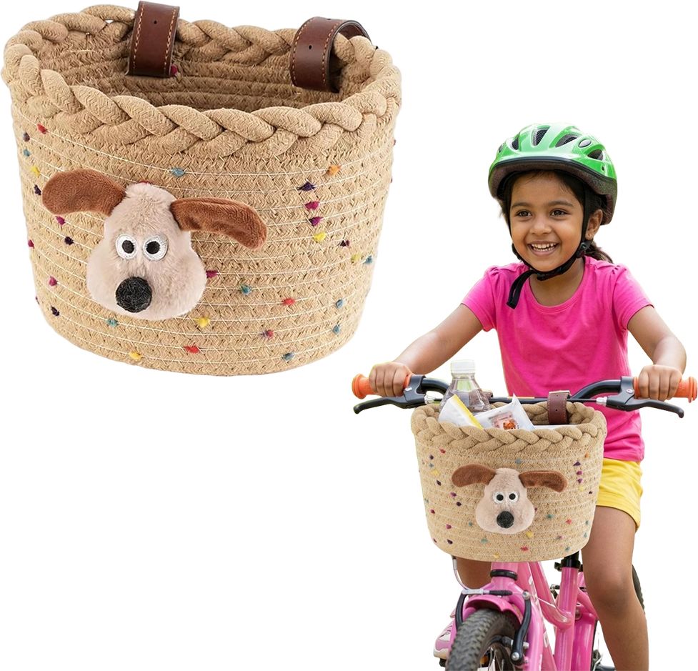 gustave Jute Kids Bike Basket Woven Rope Front Storage with Cute Dog Design for Bicycles Storage Basket-picture-45