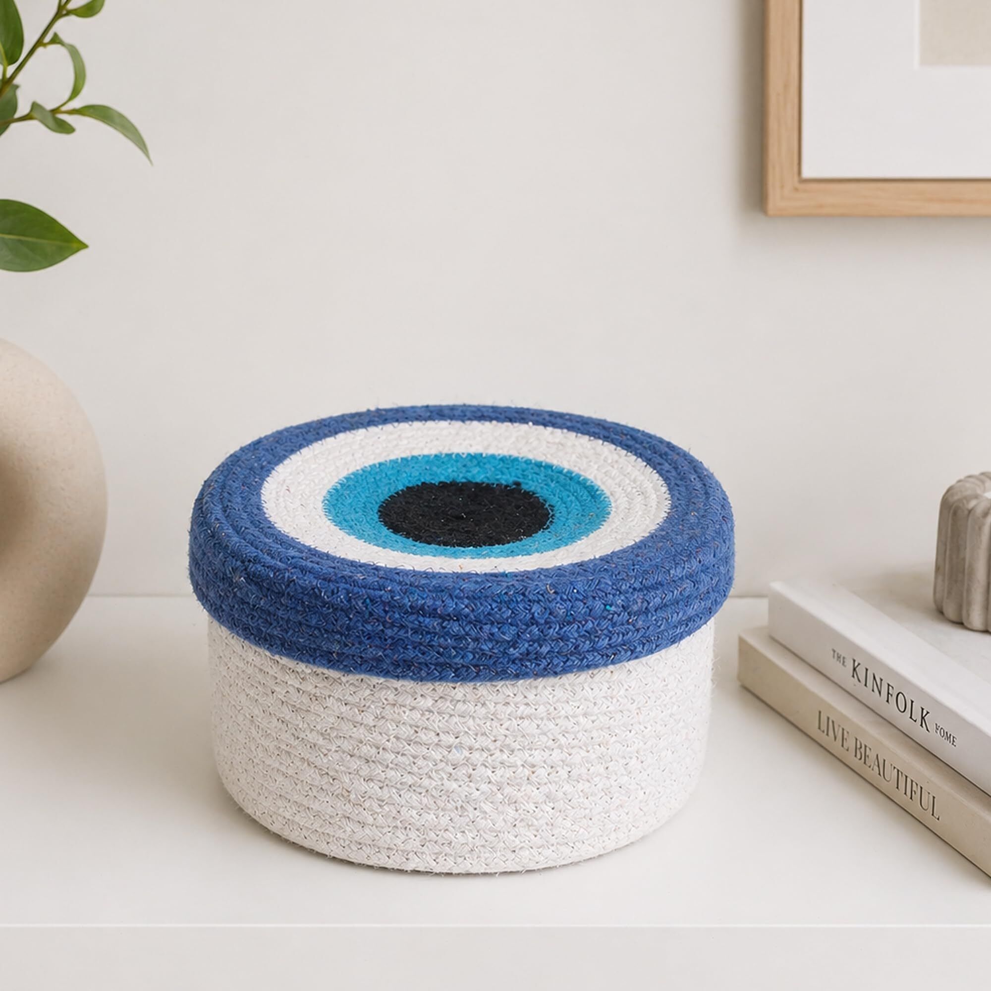 habereindia Jute Cotton Rope Round Evil Eye Storage Basket for Home Decor & Gifting Storage Basket-picture-18