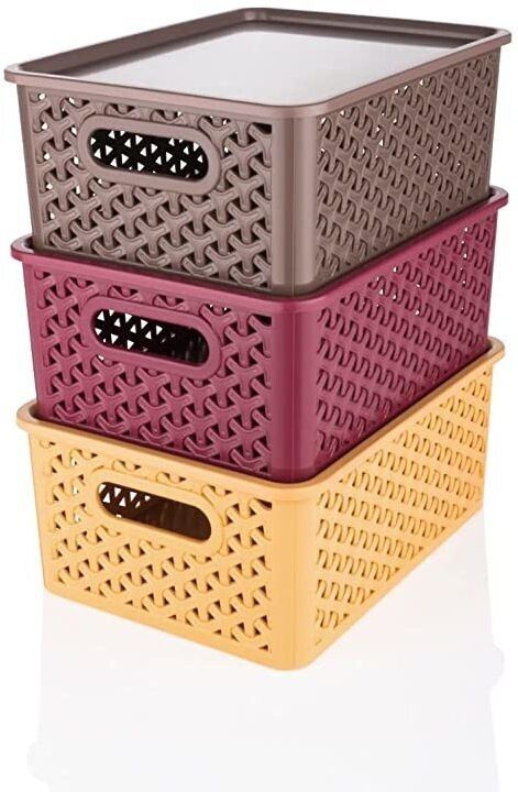 Plastic Plastic 3 Pieces small Size Multipurpose Solitaire Storage Basket with Lid Multi Storage Basket-image-12
