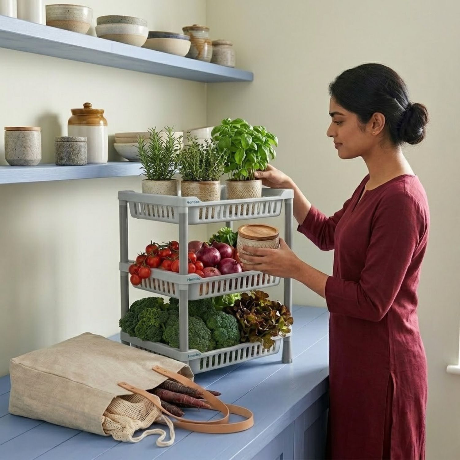 homixo Kitchen Stand 3 Tier Multipurpose Storage Rack Organizer for Vegetables Plastic Kitchen Trolley-picture-35