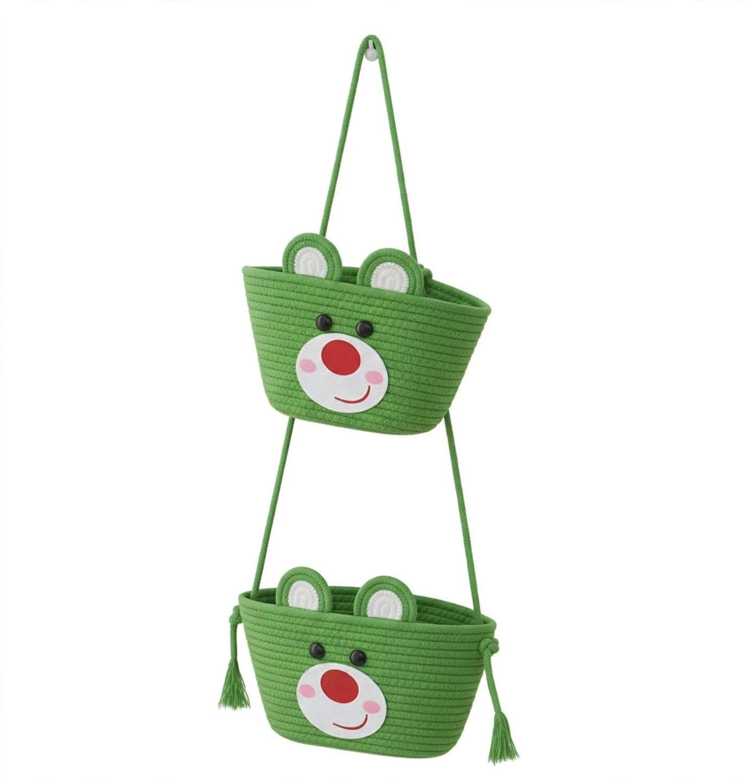 daksh Jute Wall Hanging Storage Baskets - 2 Layer Over The Door Organizer Green Storage Basket-picture-29