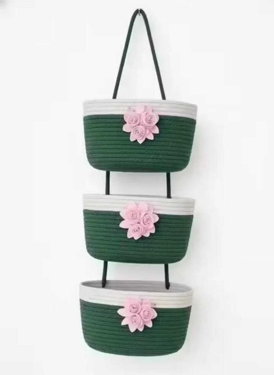 chiku enterprises Cotton Wall Mounted Hanging Storage Basket for Daily Household Essentials 7x3x5 Inch Storage Basket-picture-29