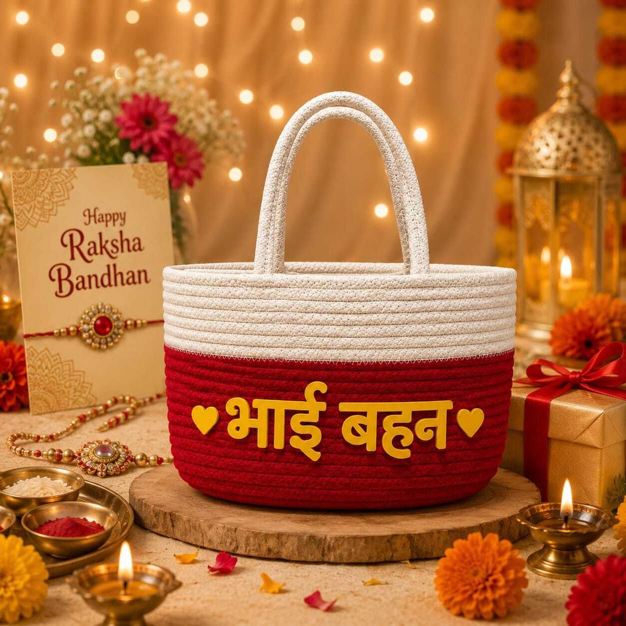 my houseworld Cotton Bhai Behan Gift Basket with Handle Storage Basket-picture-18