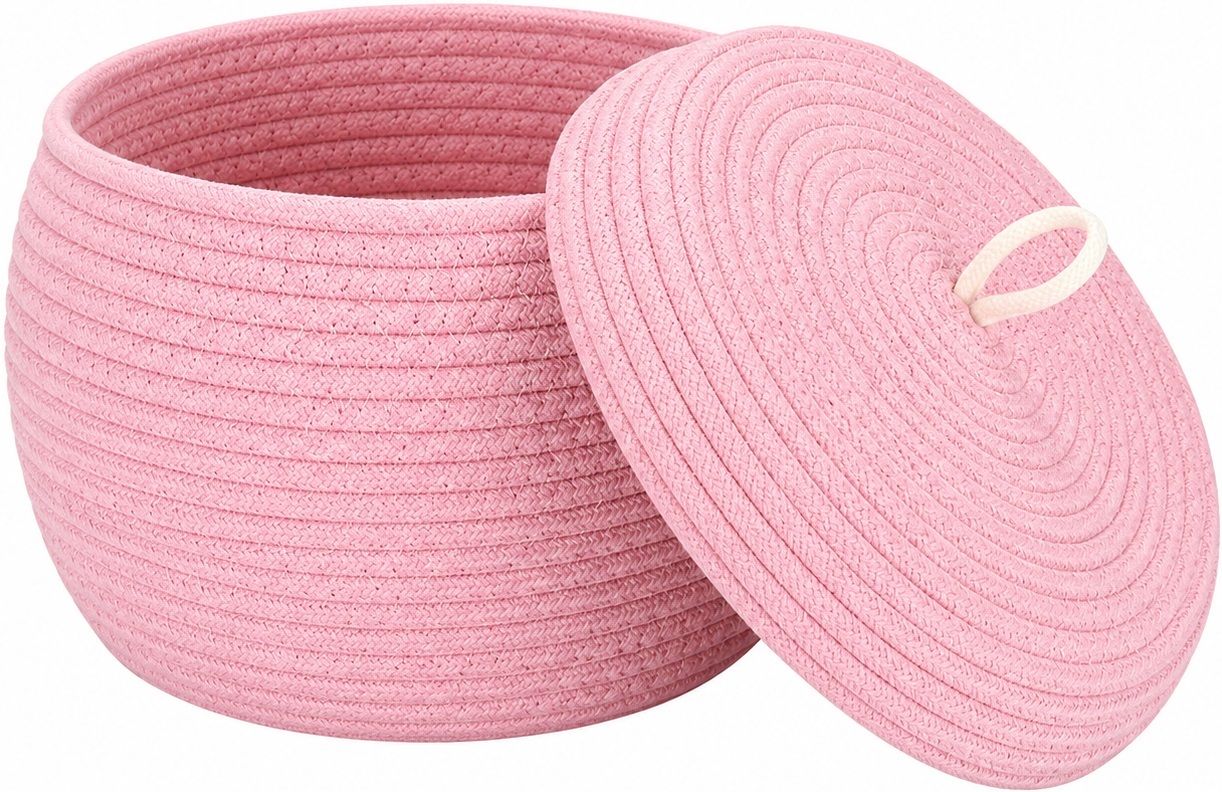 Cotton Pink Matka Basket with Lid Storage Basket-image-14