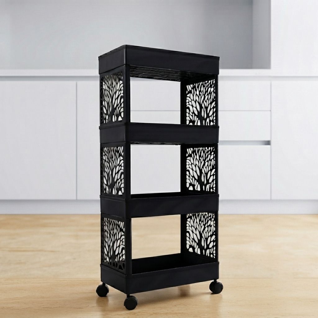 surety for safety Plastic Multipurpose Durable Kitchen Utility Trolley Storage Basket-picture-12