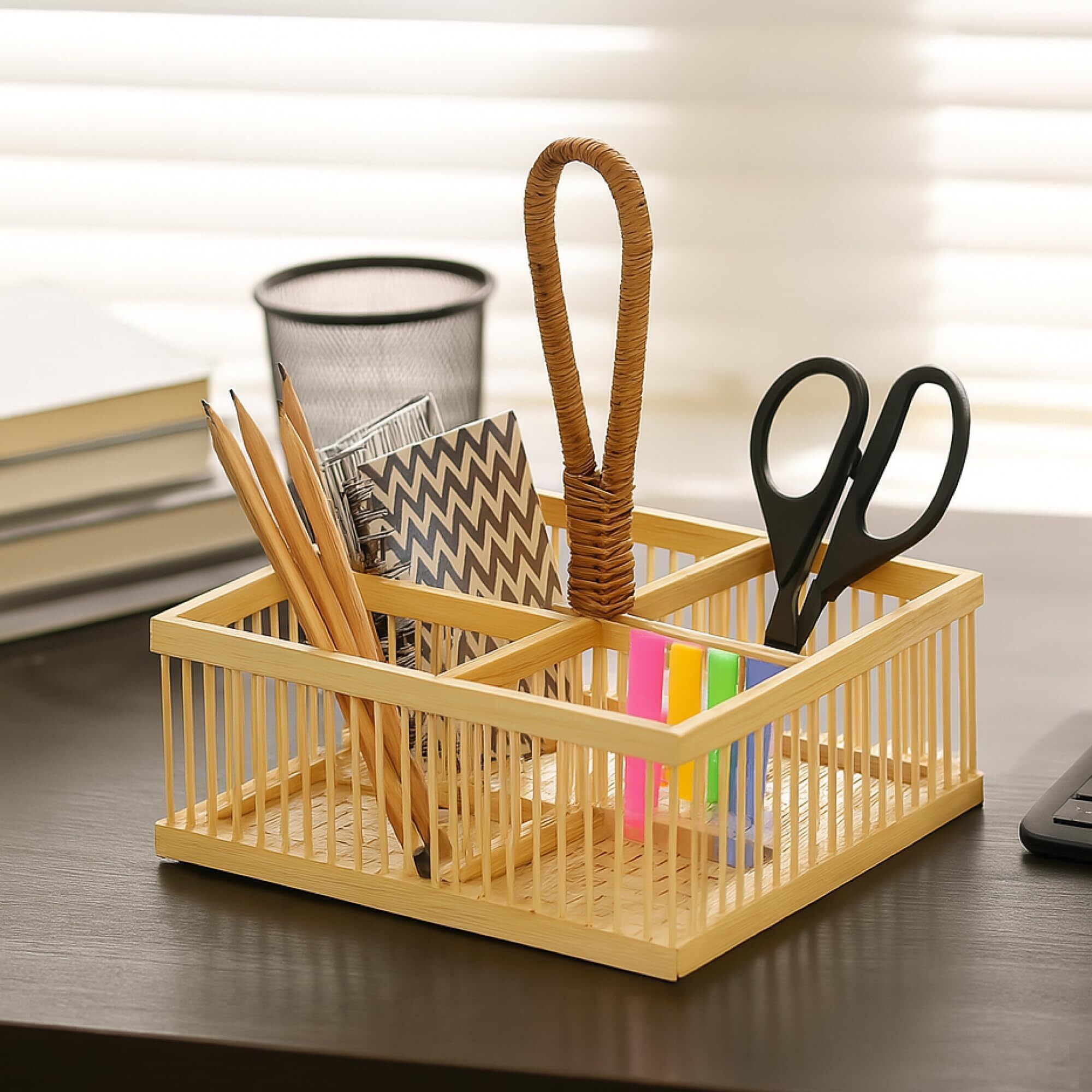 Bamboo Multi-Purpose Bamboo Spoon Stand Caddy - Kitchen and Table Organiser Storage Basket-image-15