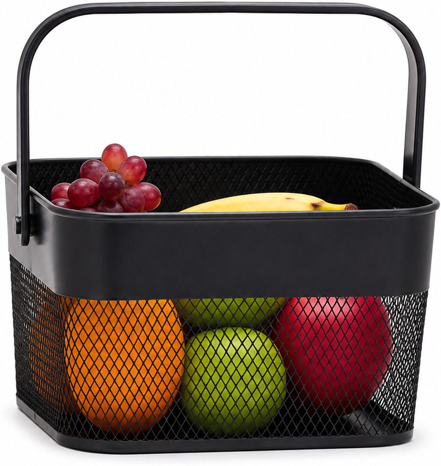 Iron Metal Storage Basket Mesh Kitchen Organizer with Handle Black Durable Storage Basket-image-42